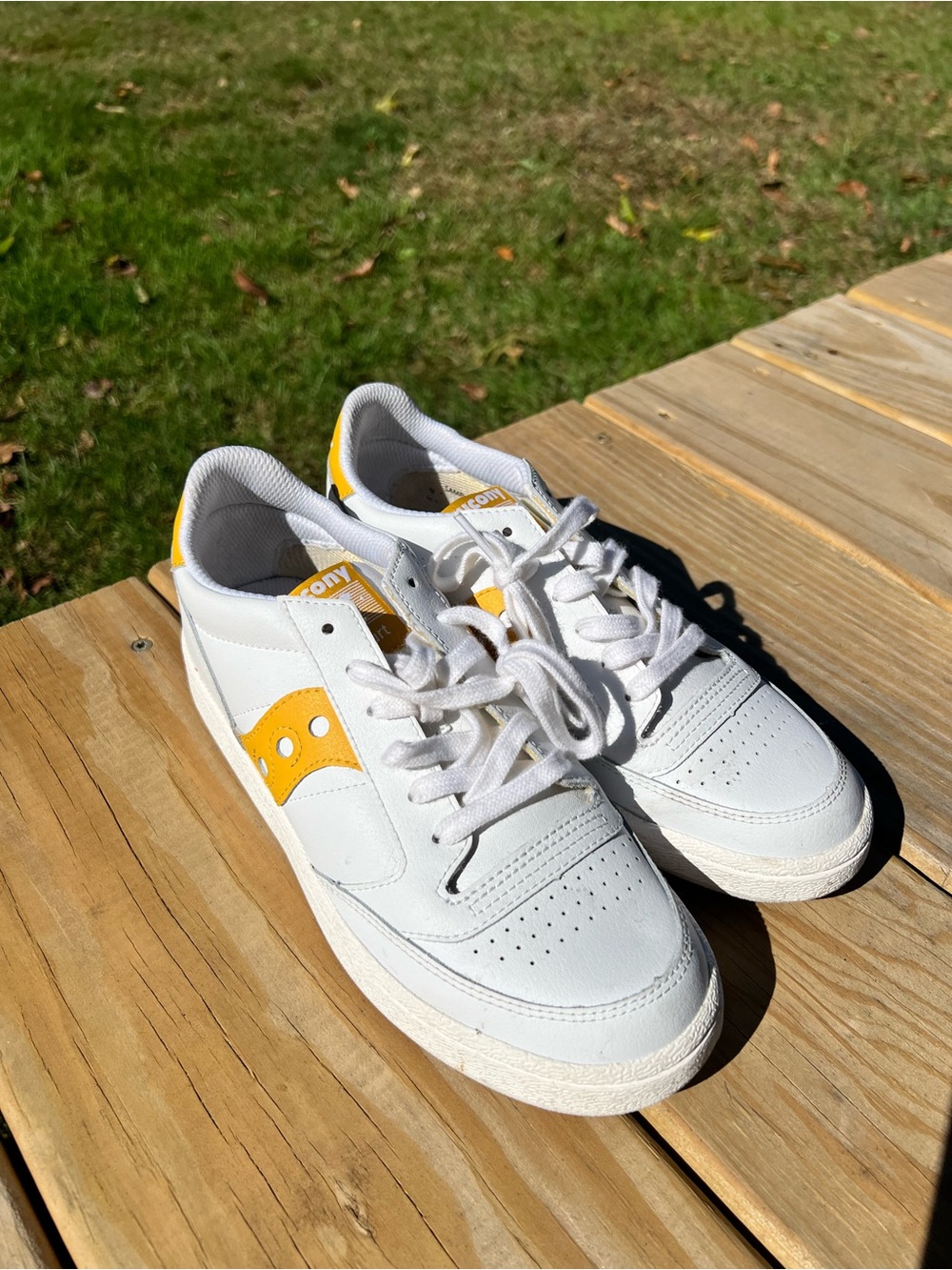 Saucony White and Yellow Low-Top Sneakers